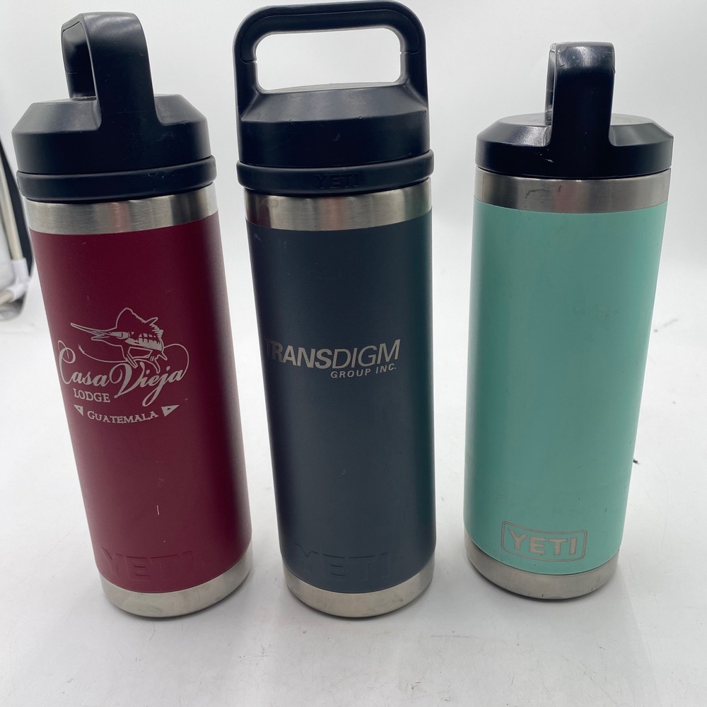 Lot 3 YETI Rambler 18oz Water Bottle Bundle Navy Seafoam Red Insulated Stainless